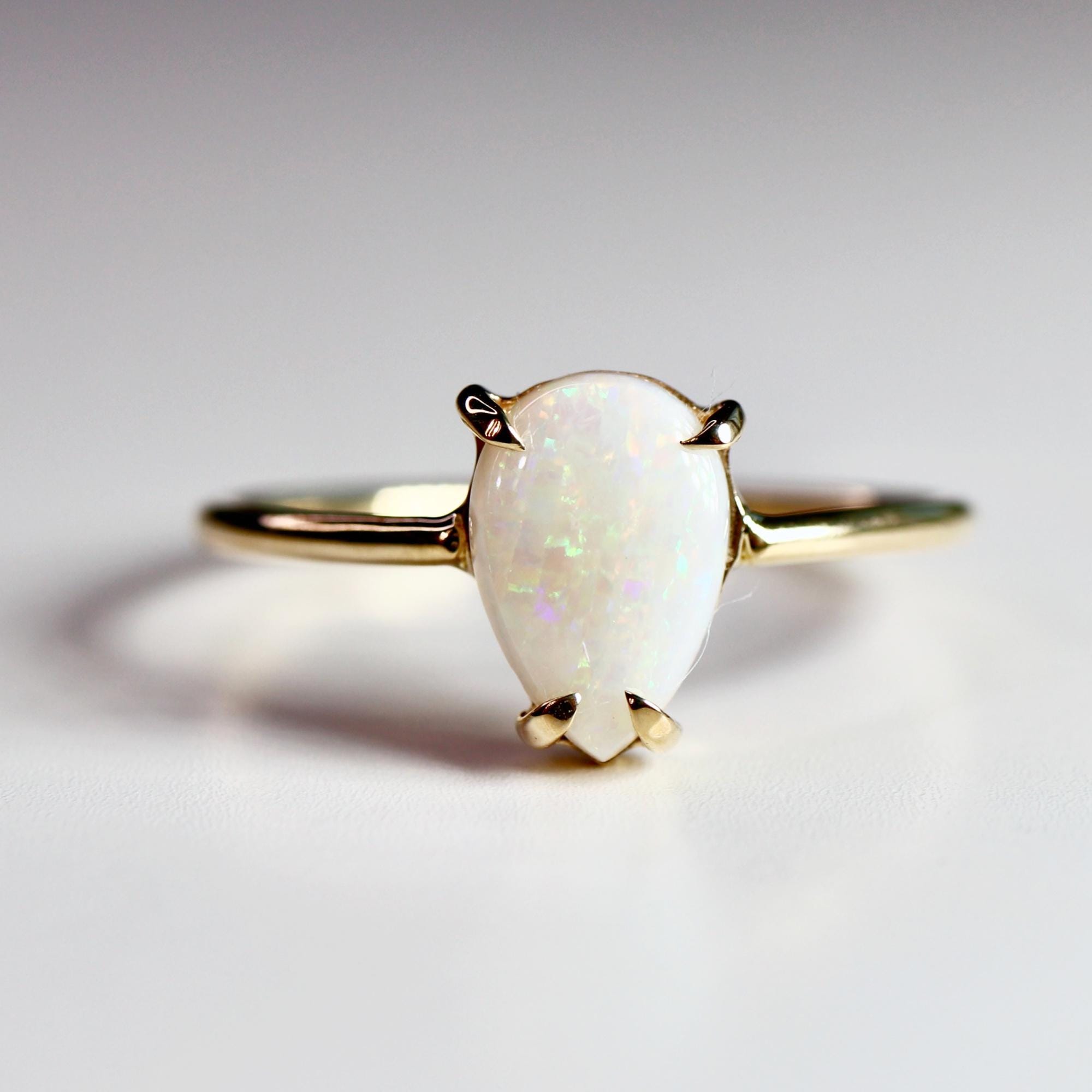 Pear Cut Australian Opal Engagement Ring 14k Solid Gold