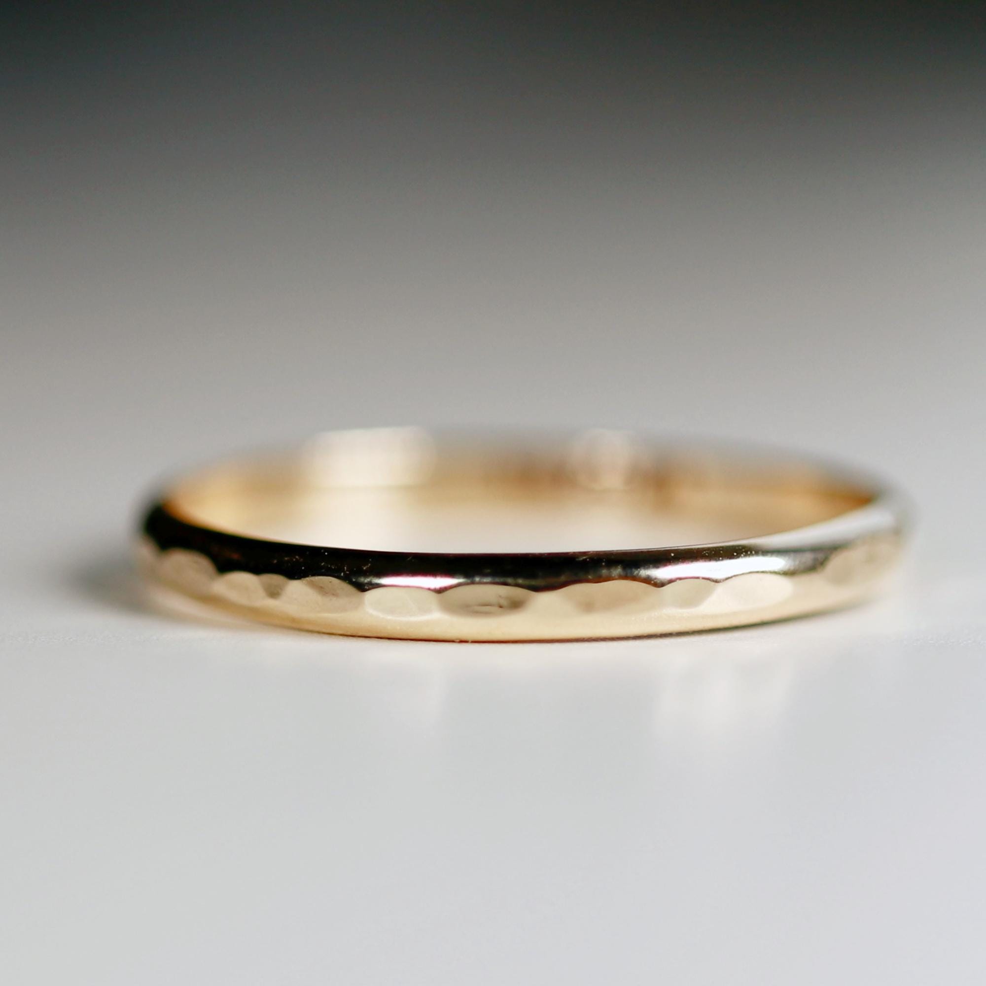 14k Solid Gold Plain Wedding Band Hammered