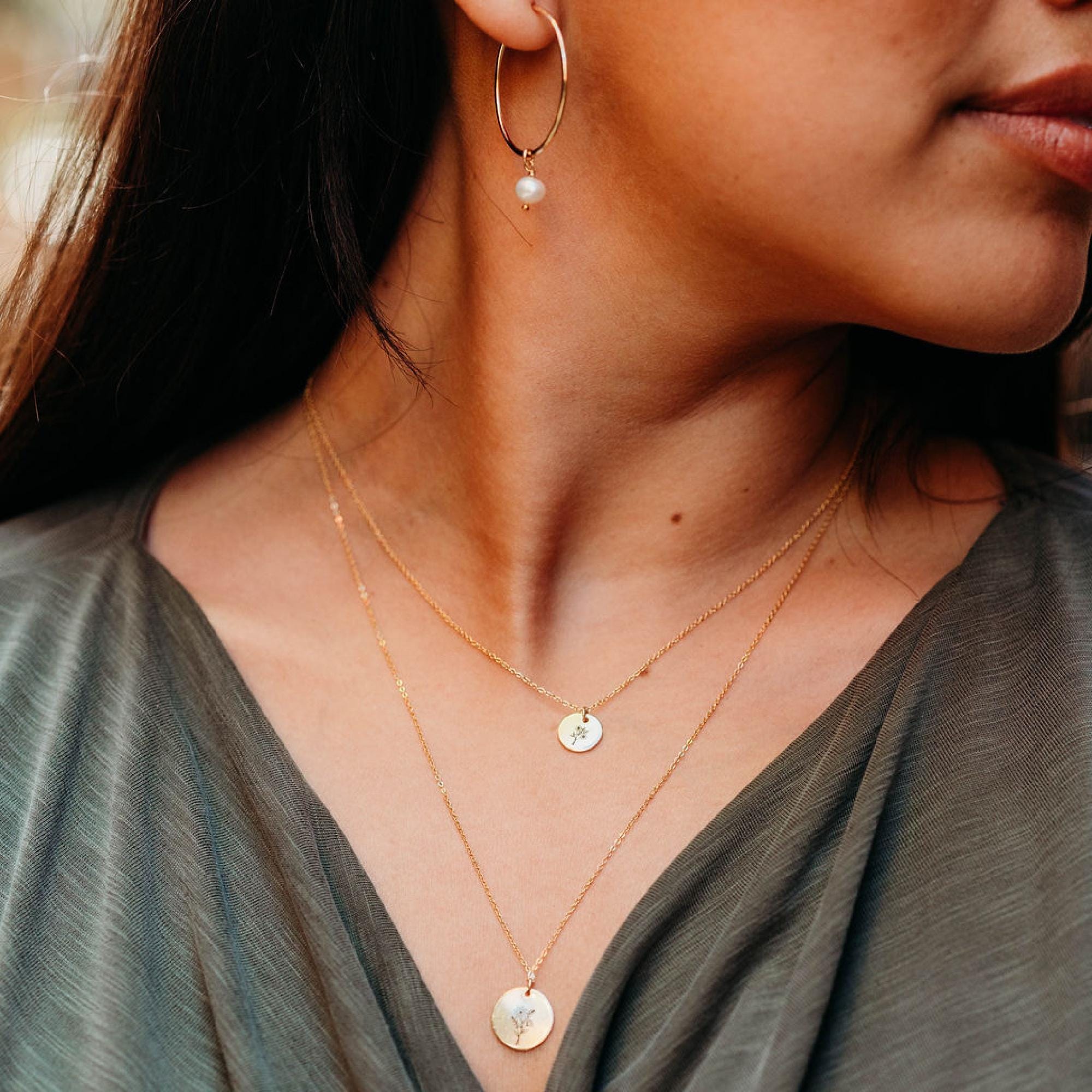 Birth Flower Necklace 14k Gold Filled Disc Birth Month Necklace - Melt'm Jewelry