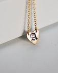 Gold Personalized Gothic Heart Necklace, Old English Letter Necklace, Kids Initial Necklace, Gift For Best Friend, Heart Jewelry