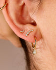 14k Gold 5 Stone CZ Ear Climber Earrings, Simulated Diamond Cluster Ear Crawler Earrings