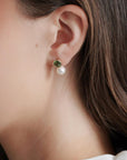 Pearl and Green Tourmaline Earrings 18k Solid Gold