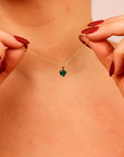 Emerald Necklace 14k Solid Gold, Minimalist Heart Emerald Necklace