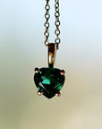 Emerald Necklace 14k Solid Gold, Minimalist Heart Emerald Necklace