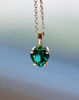 Emerald Necklace 14k Solid Gold, Minimalist Heart Emerald Necklace