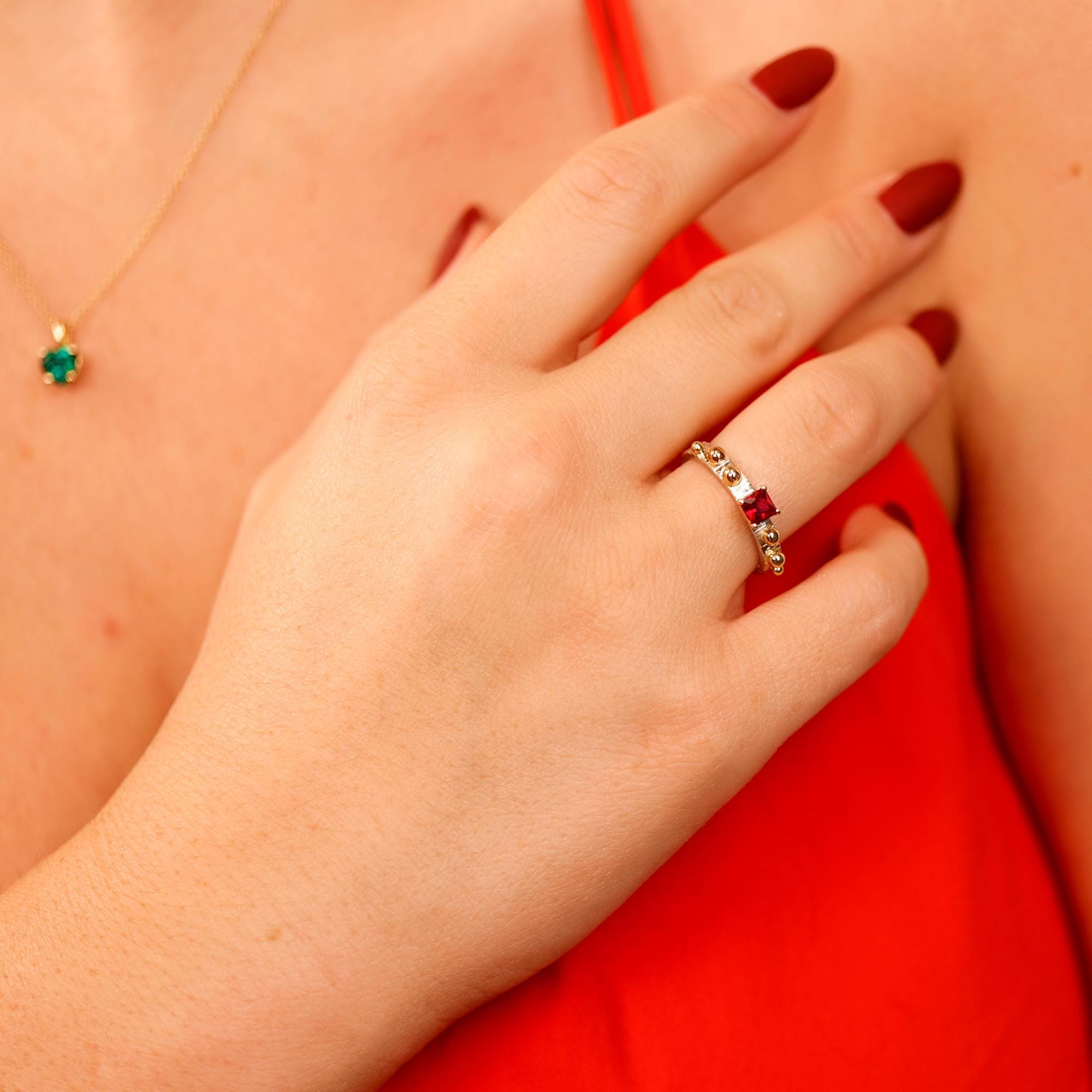 Ruby Ring, Mixed Metal Ring, July Birthstone