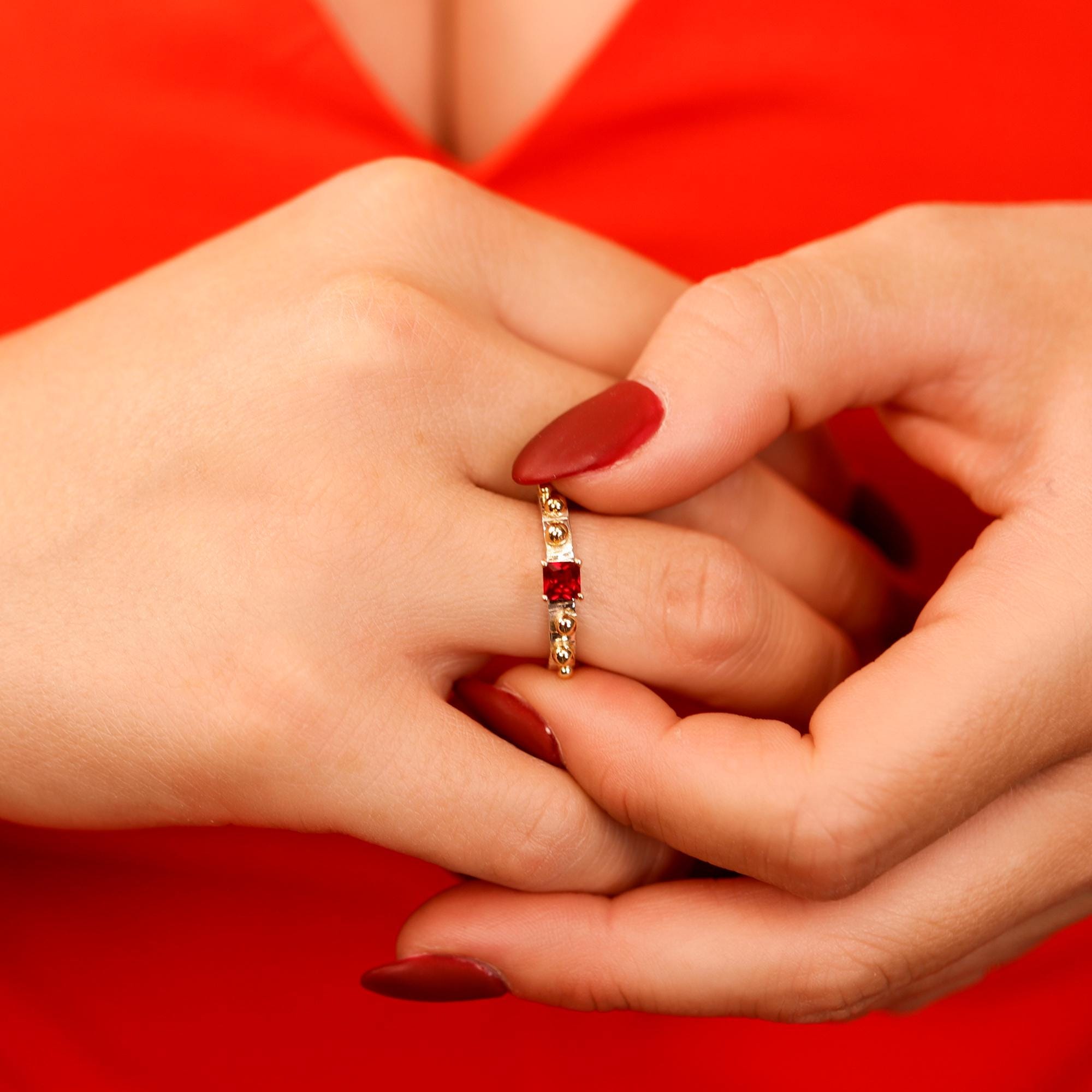 Ruby Ring, Mixed Metal Ring, July Birthstone