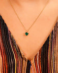 Emerald Necklace 14k Solid Gold, Minimalist Heart Emerald Necklace