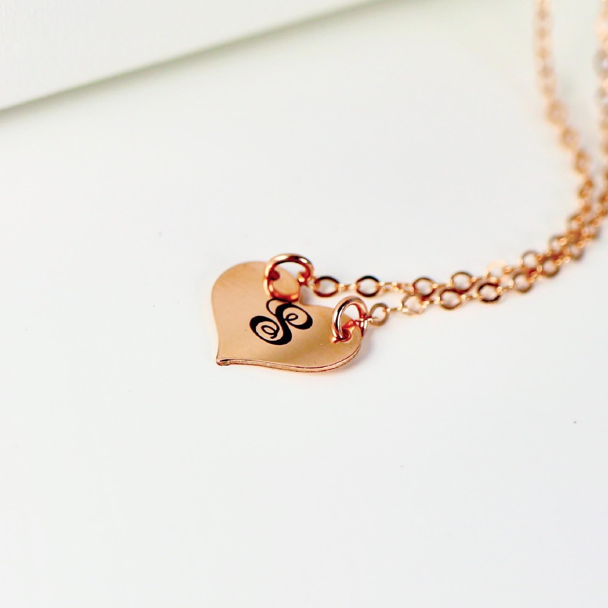 Rose Gold Personalized Heart Necklace, Gothic Letter Necklace, Monogram Initial Necklace, Gift For Best Friend, Heart Jewelry