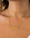 Roman Numeral Gold Bar Necklace, Engraving Custom Necklace, Gift for Daughter, Custom Coordinates Bar Necklace