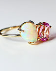 Toi et Moi Ring 14k Gold, Two Stone Ring, Opal & Pink Topaz Engagement Ring, You and Me Ring, Cluster Ring, Anniversary Ring