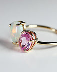 Toi et Moi Ring 14k Gold, Two Stone Ring, Opal & Pink Topaz Engagement Ring, You and Me Ring, Cluster Ring, Anniversary Ring