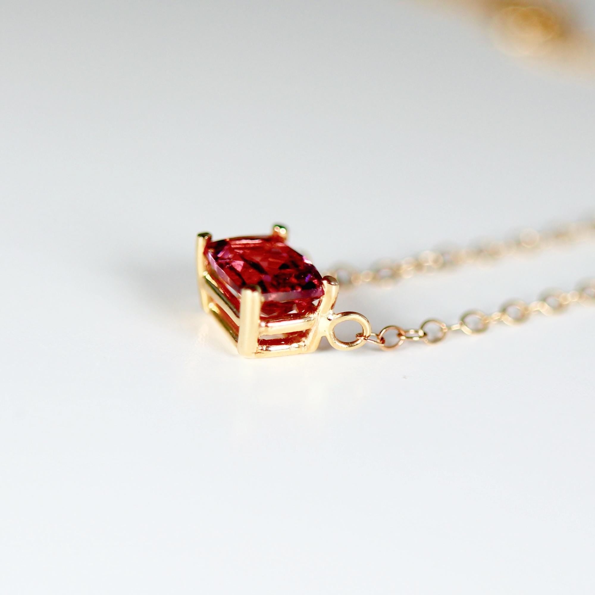 Emerald Cut Pink Tourmaline Necklace 14k Gold, Tourmaline Pendant, 14k Solid Gold Chain, Emerald Cut Necklace