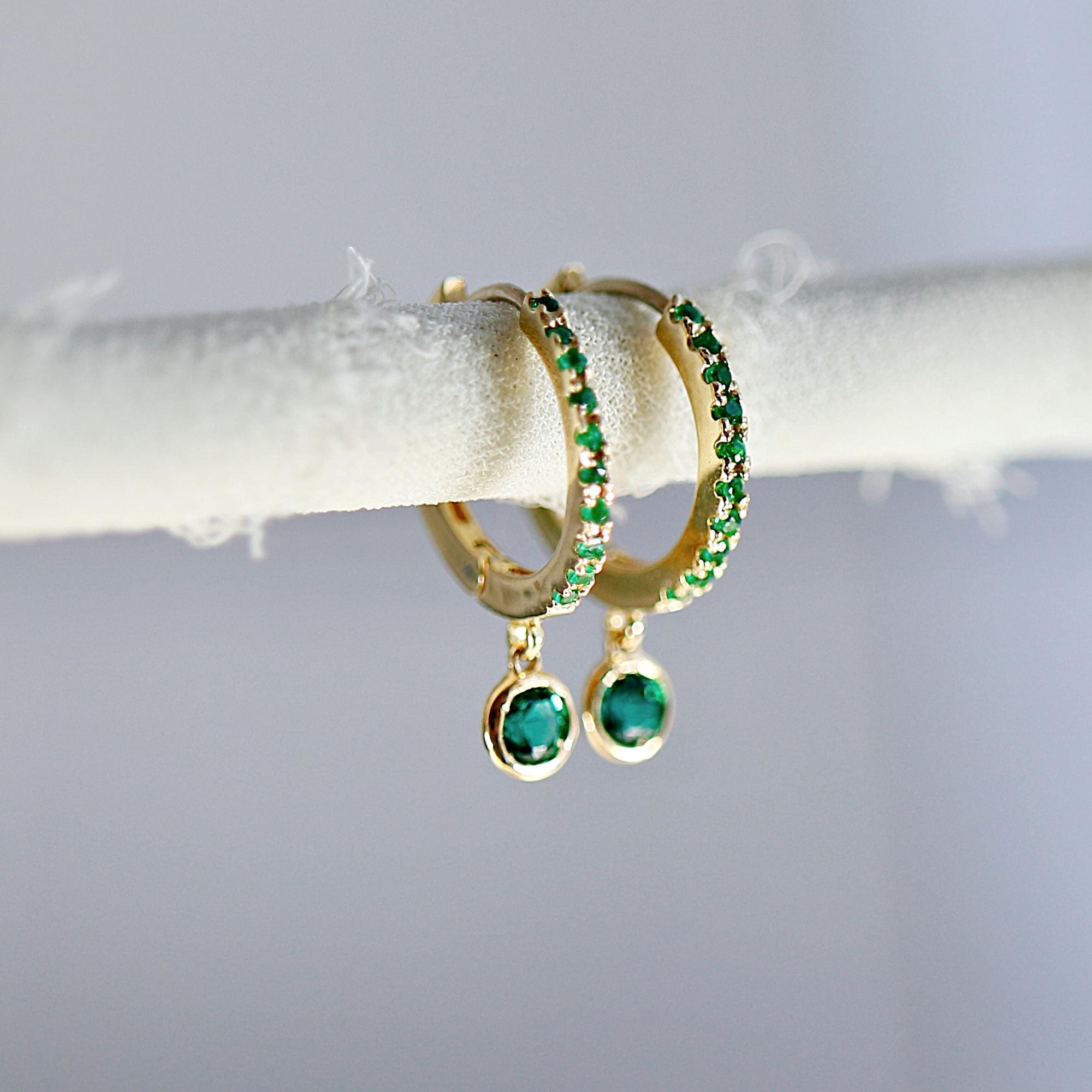 Emerald Hoop Earrings 14k Gold, Dangle Emerald Hoop Earrings, Green Emerald Earrings, Emerald Dangle Hoops, May Birthstone Jewelry Gift