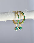 Emerald Hoop Earrings 14k Gold, Dangle Emerald Hoop Earrings, Green Emerald Earrings, Emerald Dangle Hoops, May Birthstone Jewelry Gift