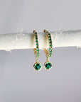 Emerald Hoop Earrings 14k Gold, Dangle Emerald Hoop Earrings, Green Emerald Earrings, Emerald Dangle Hoops, May Birthstone Jewelry Gift