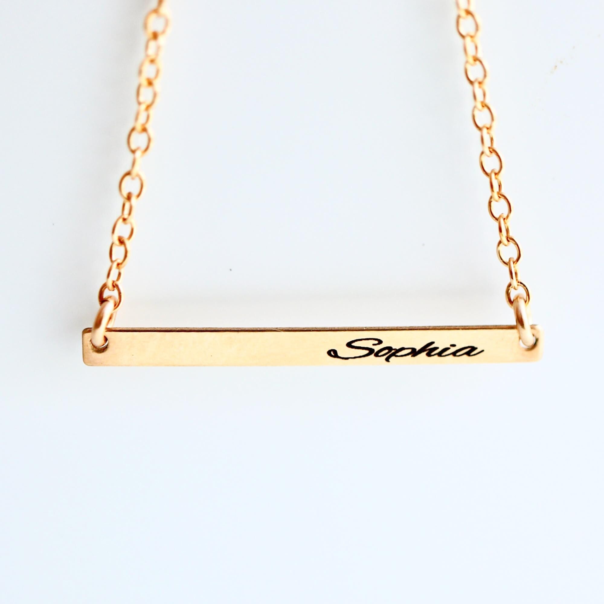 Personalized Gift, Custom Engraved Skinny Gold Bar Necklace, Name Plate Engraving Necklace, Christmas Gift, Engrave Horizontal Bar Necklace