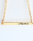 Engraved Skinny Gold Bar Necklace - Sterling Silver Personalized