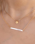 Engraved Skinny Gold Bar Necklace - Sterling Silver Personalized