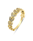 14k Gold Micro Pave Olive Leaf Ring Band, Nature Lover Gift