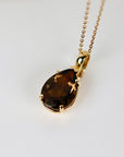 Smokey Quartz Necklace 14k Solid Gold, Pear Cut Smoky Quartz Pendant & 14k Solid Gold Chain, Gift for Wife, Christmas Gift