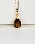 Smokey Quartz Necklace 14k Solid Gold, Pear Cut Smoky Quartz Pendant & 14k Solid Gold Chain, Gift for Wife, Christmas Gift