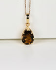 Pear Cut Smokey Quartz Necklace 14k Solid Gold