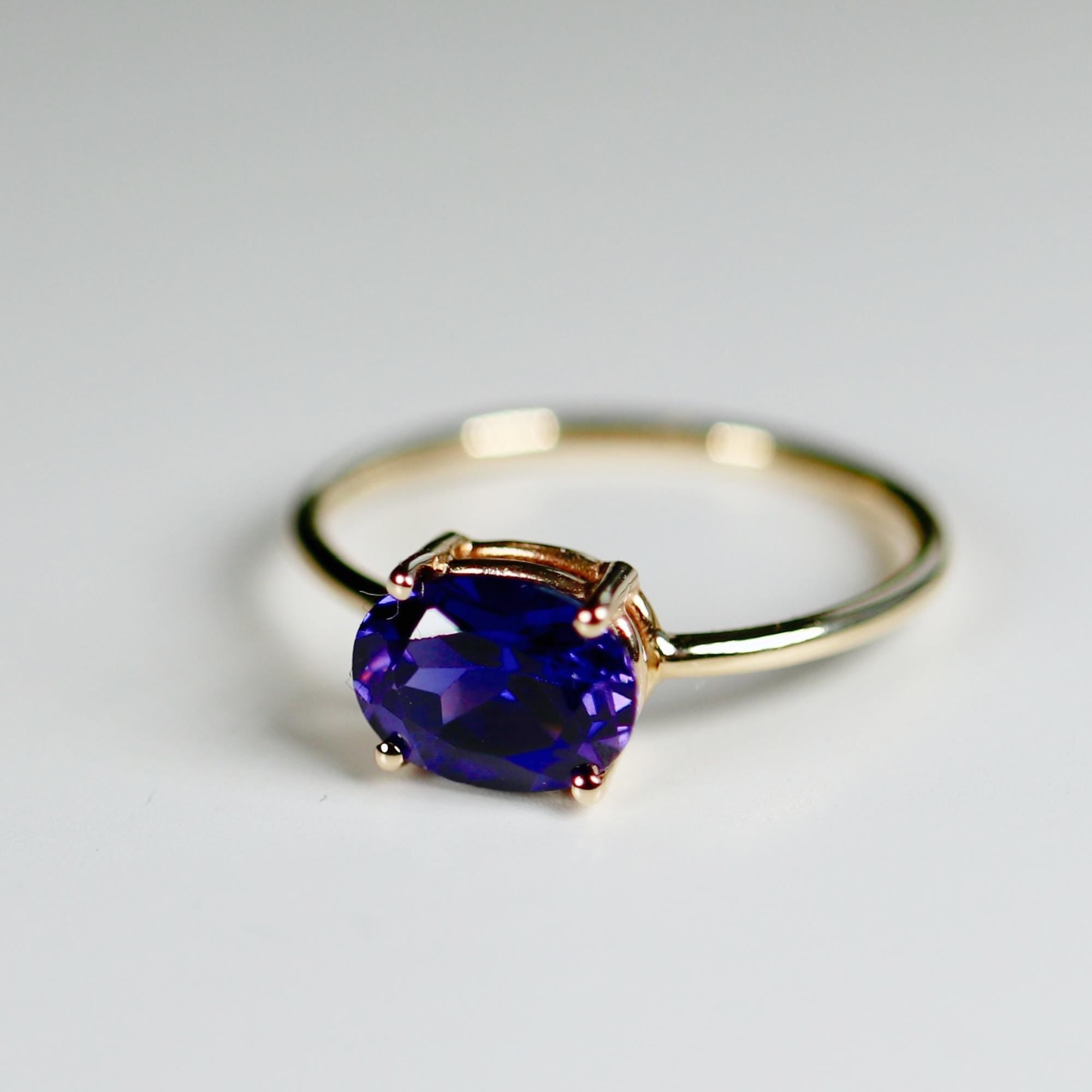 Amethyst Engagement Ring 14k Gold, Anniversary Gift, East West Oval Amethyst Ring, Handmade Solitaire Ring, Statement Jewelry