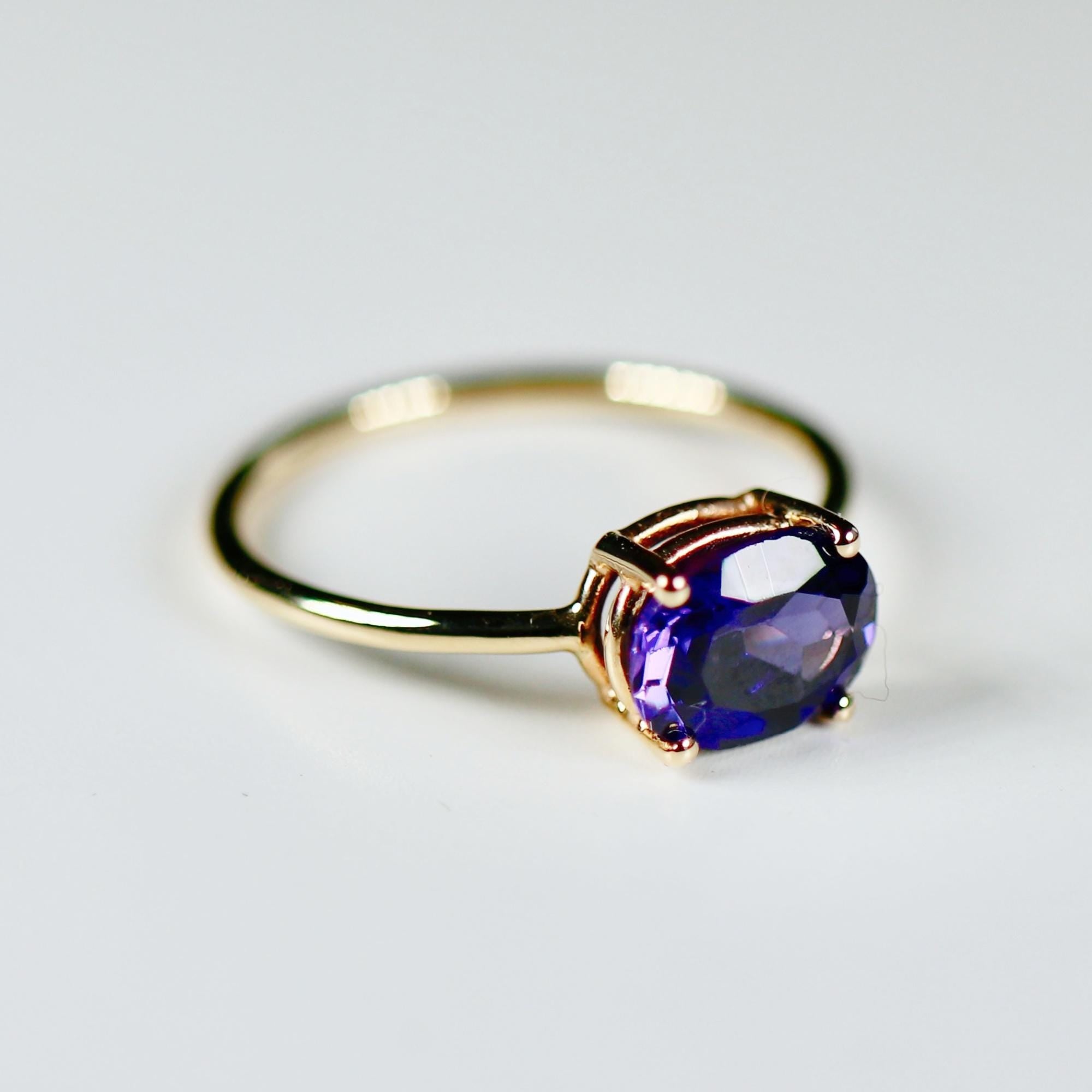 Amethyst Engagement Ring 14k Gold, Anniversary Gift, East West Oval Amethyst Ring, Handmade Solitaire Ring, Statement Jewelry