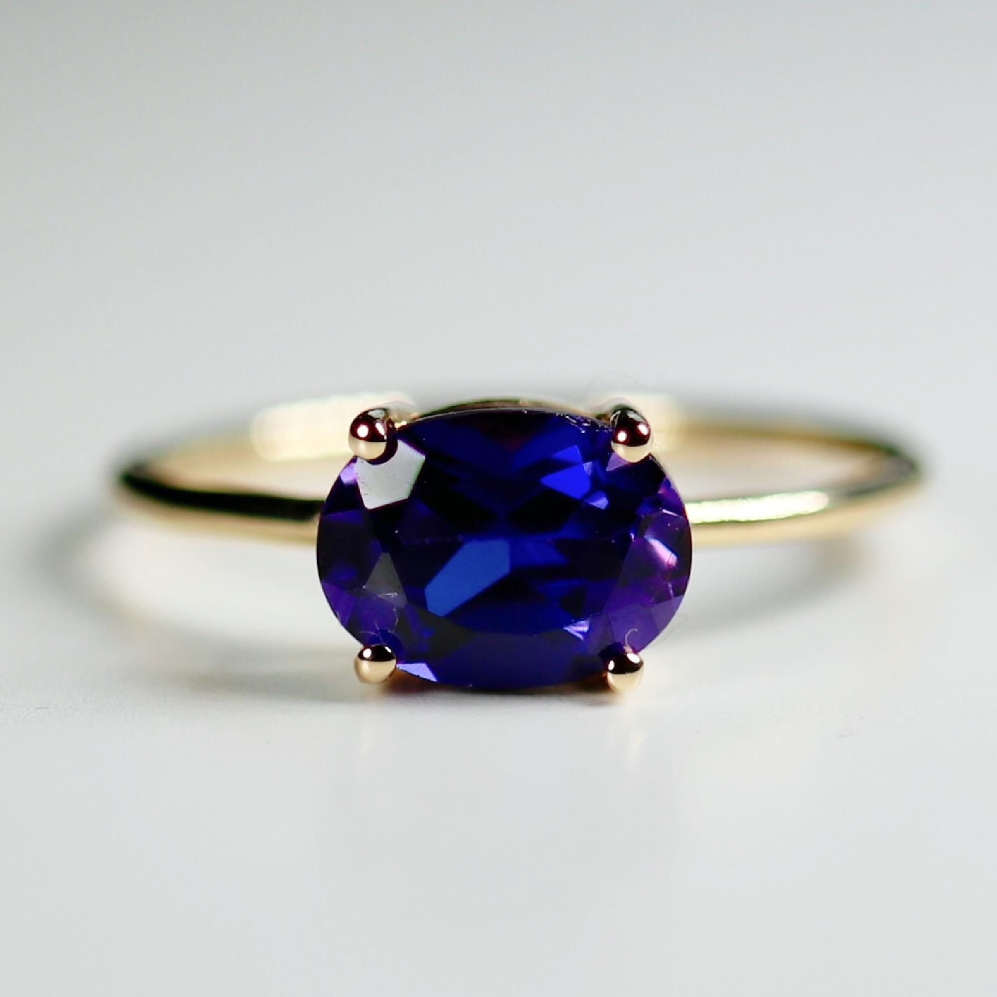 Amethyst Engagement Ring 14k Gold, Anniversary Gift, East West Oval Amethyst Ring, Handmade Solitaire Ring, Statement Jewelry