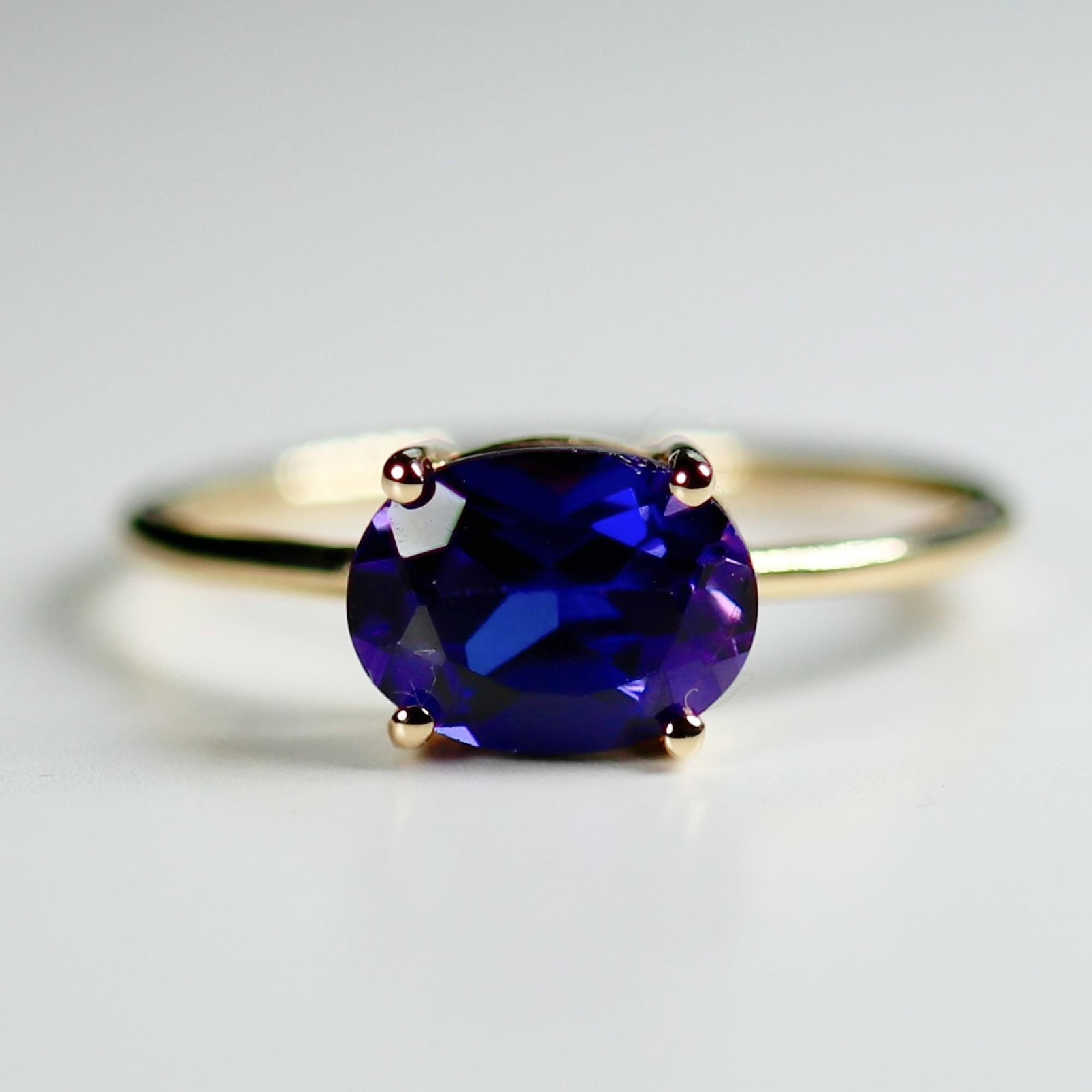 East West Oval Amethyst Engagement Ring 14k Gold - Melt'm Jewelry