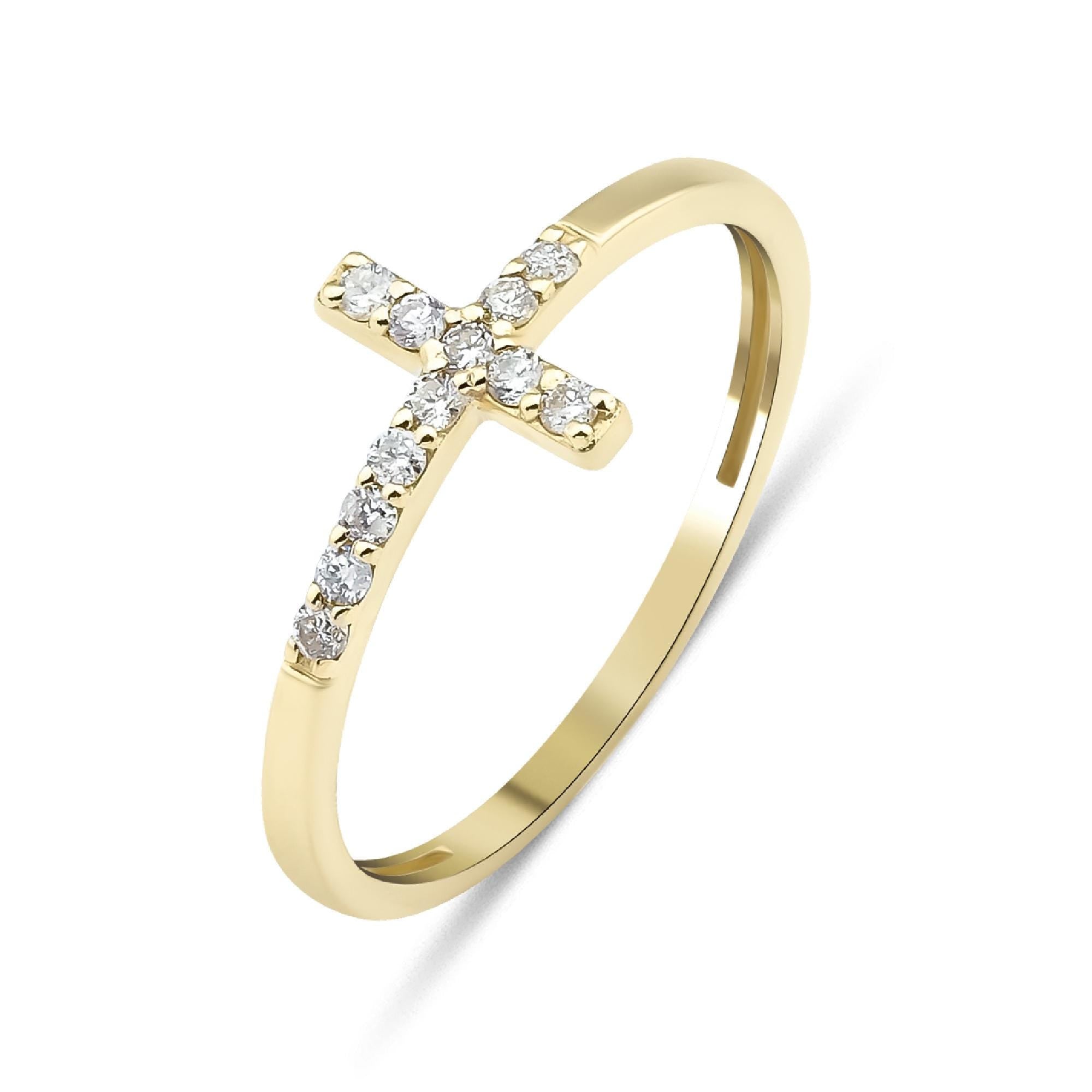 14k Solid Gold Cross Ring, Diamond Cross Ring