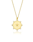 Star Medallion Necklace 14k Gold, Celestial Coin Pendant For Women, Cz Medallion Necklace Solid Gold, Christmas Gift For Her