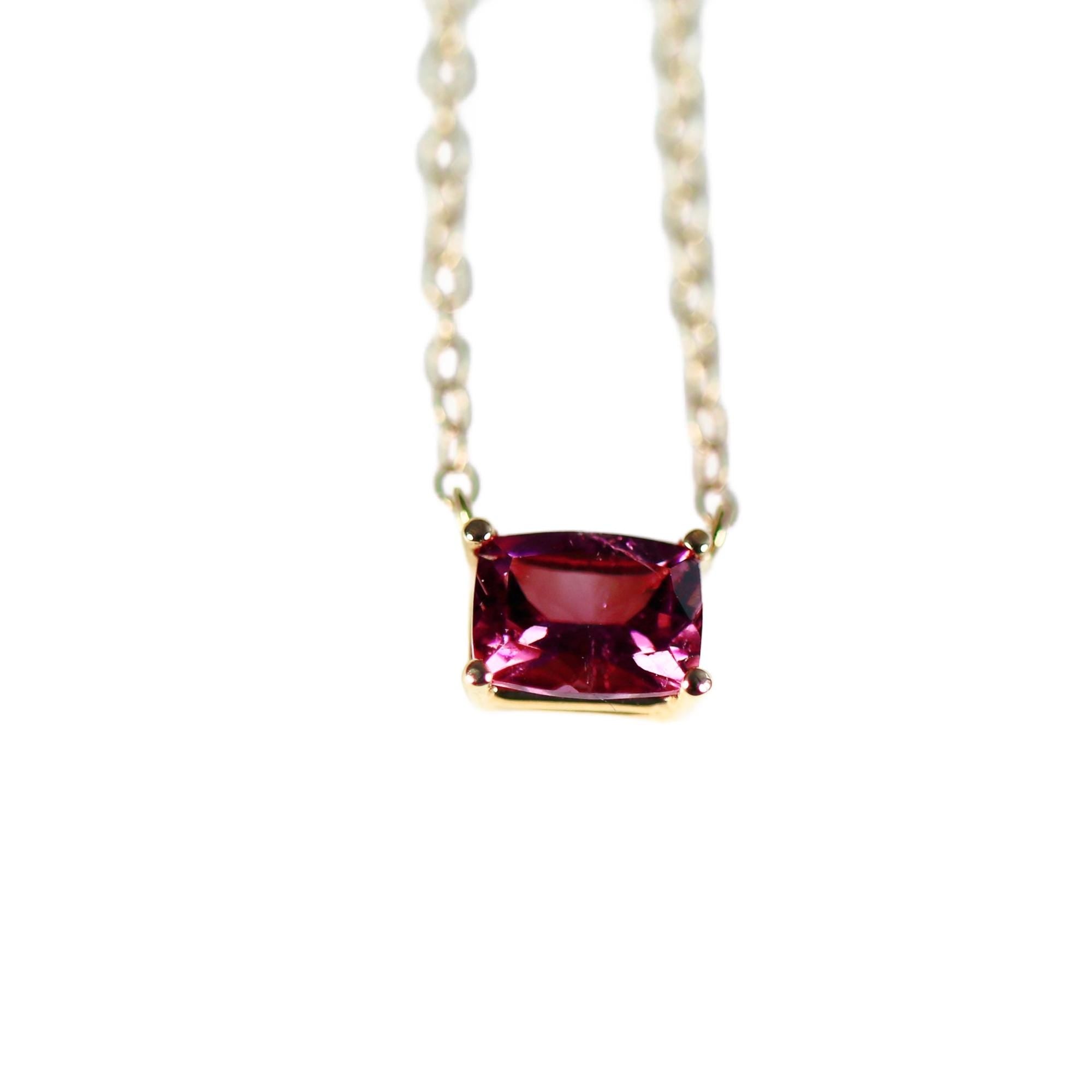 Emerald Cut Pink Tourmaline Necklace 14k Gold, Tourmaline Pendant, 14k Solid Gold Chain, Emerald Cut Necklace