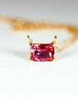 Emerald Cut Pink Tourmaline Necklace 14k Gold, Tourmaline Pendant, 14k Solid Gold Chain, Emerald Cut Necklace