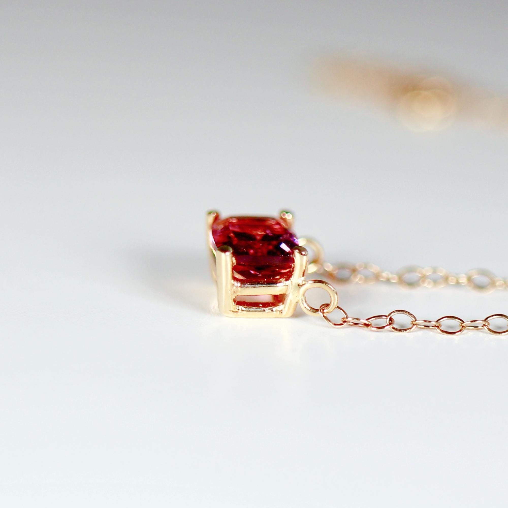 Emerald Cut Pink Tourmaline Necklace 14k Gold, Tourmaline Pendant, 14k Solid Gold Chain, Emerald Cut Necklace