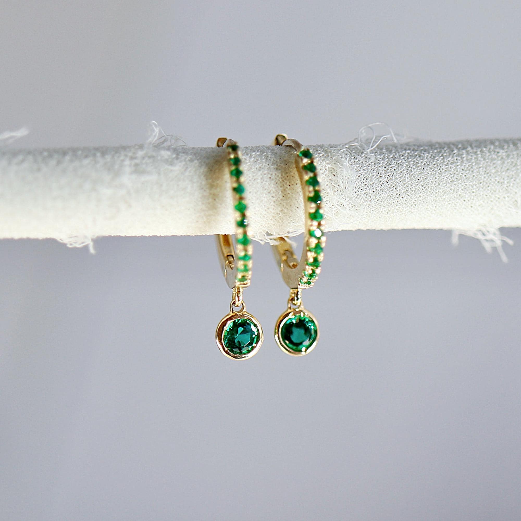 Emerald Hoop Earrings 14k Gold, Dangle Emerald Hoop Earrings, Green Emerald Earrings, Emerald Dangle Hoops, May Birthstone Jewelry Gift