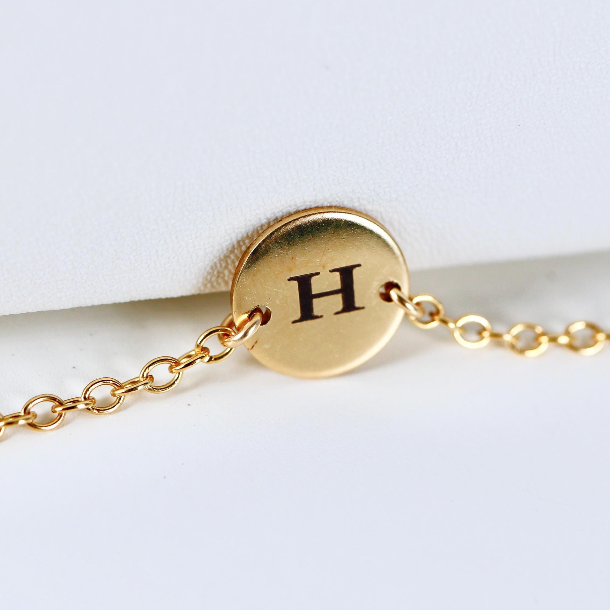 Personalized Initial Bracelet, Custom Engraved Disk Bracelet - Melt'm Jewelry
