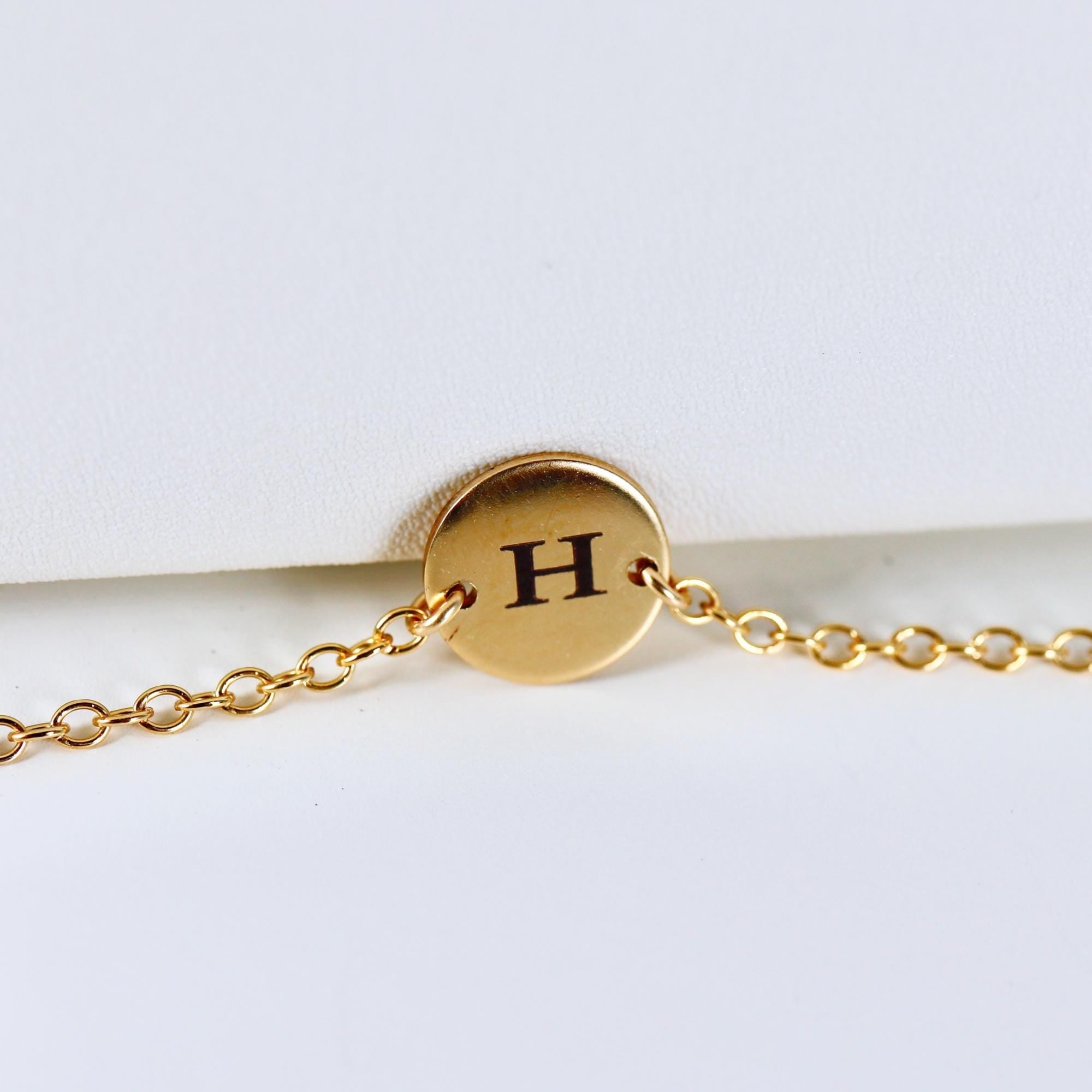 Personalized Initial Bracelet, Custom Engraved Disk Bracelet - Melt'm Jewelry