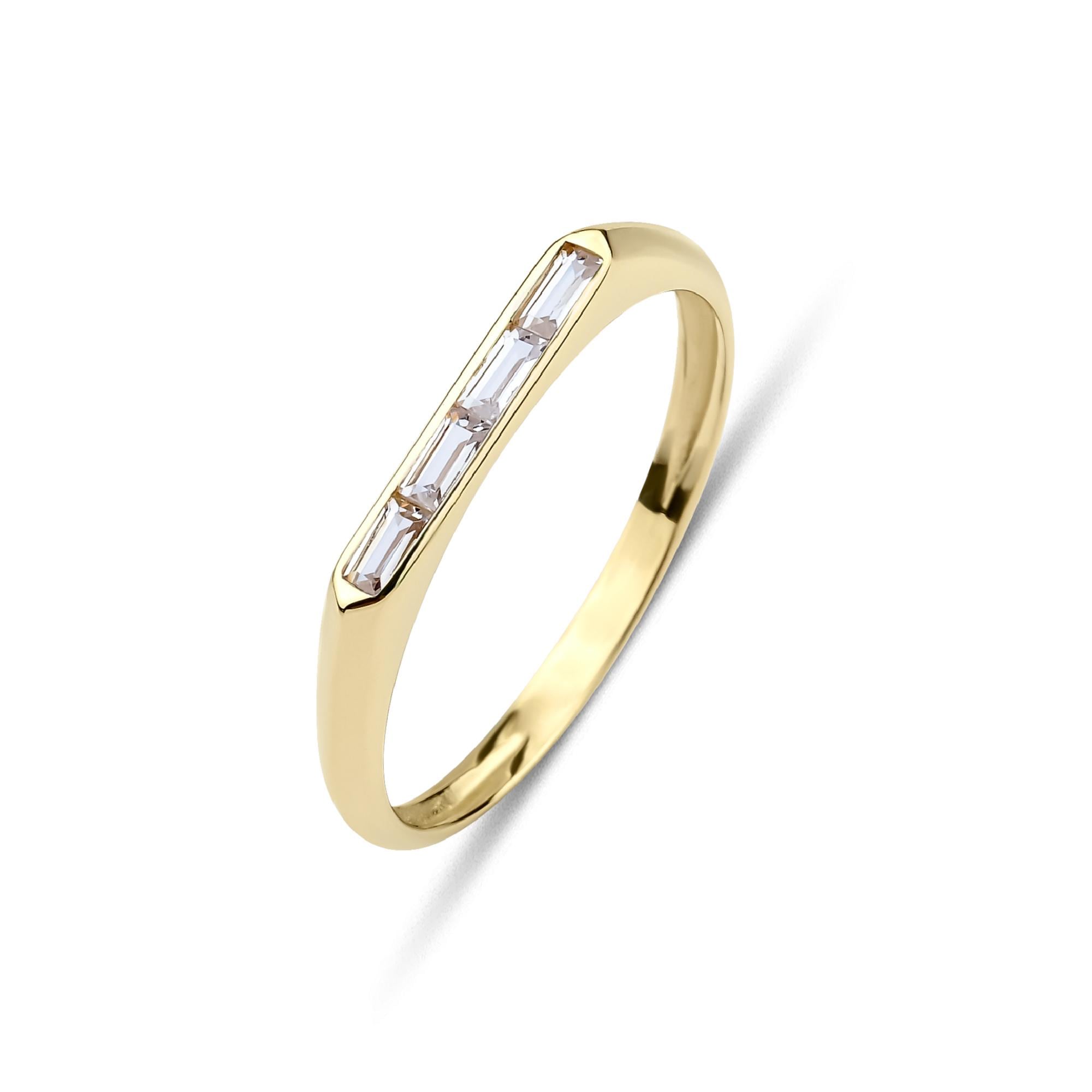 Channel Set Baguette Signet Ring 14k Gold, Art Deco Bar Ring