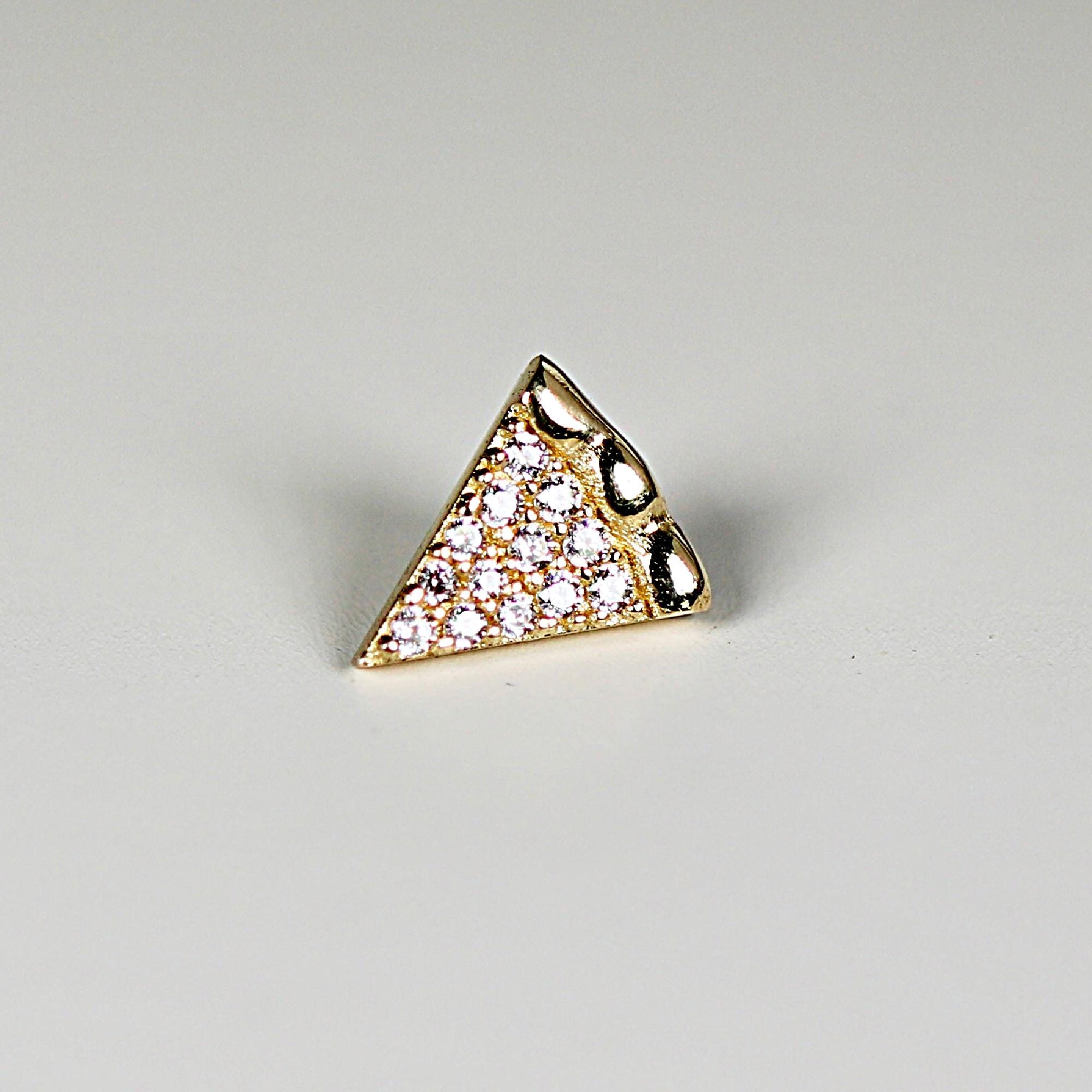 CZ Diamond Pizza Slice Flat Back Earrings 14k Solid Gold 8mm (SINGLE or PAIR) - Melt'm Jewelry