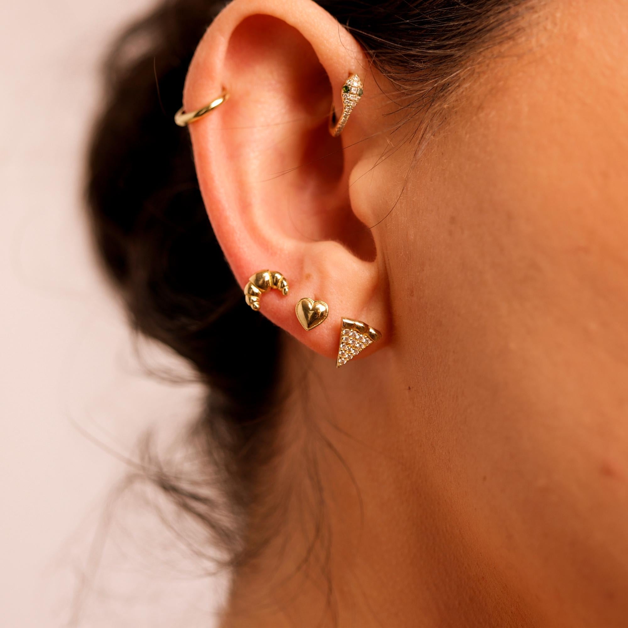 CZ Diamond Pizza Slice Flat Back Earrings 14k Solid Gold 8mm (SINGLE or PAIR) - Melt'm Jewelry