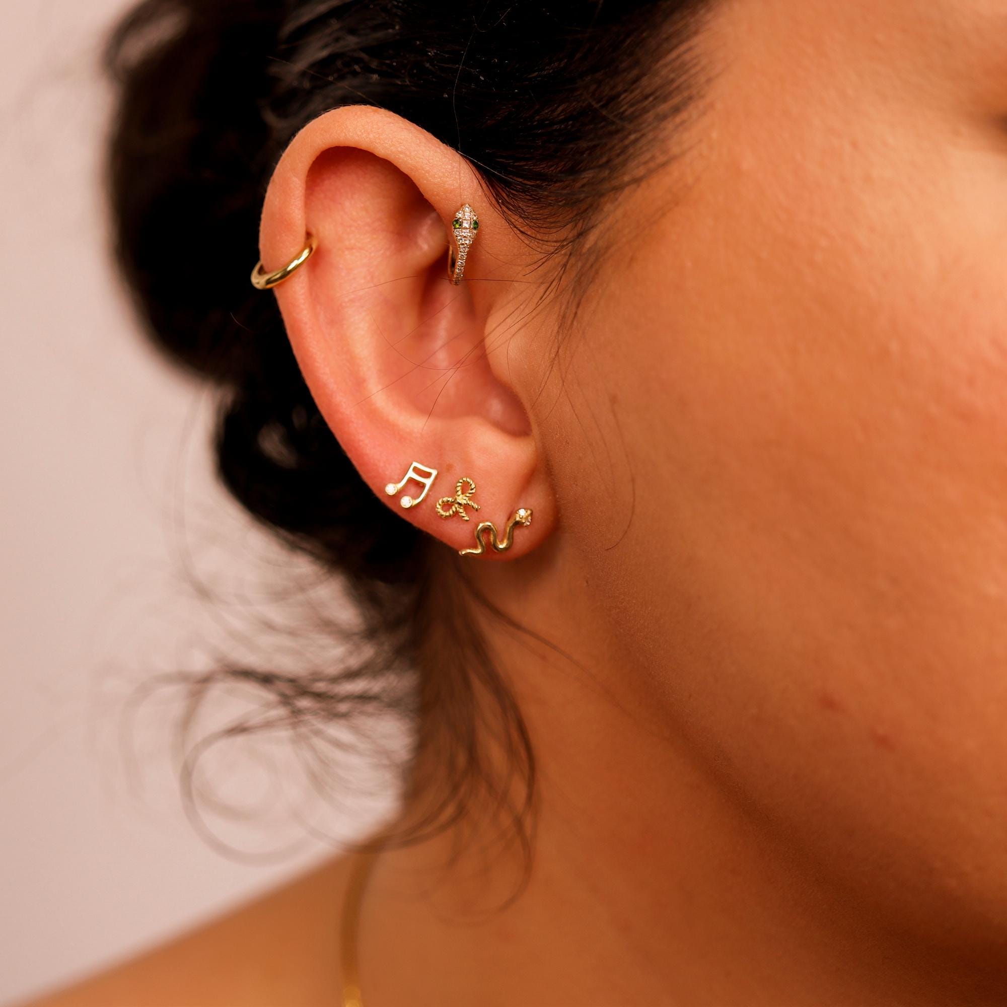 Music Note Flat Back Earrings 14k Solid Gold, Music Lover Stack Earrings - Melt'm Jewelry
