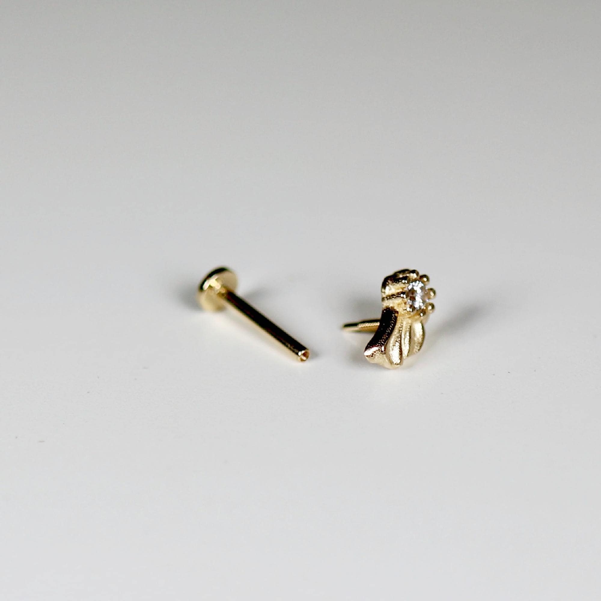 Wing Flat Back Earrings 14k Solid Gold