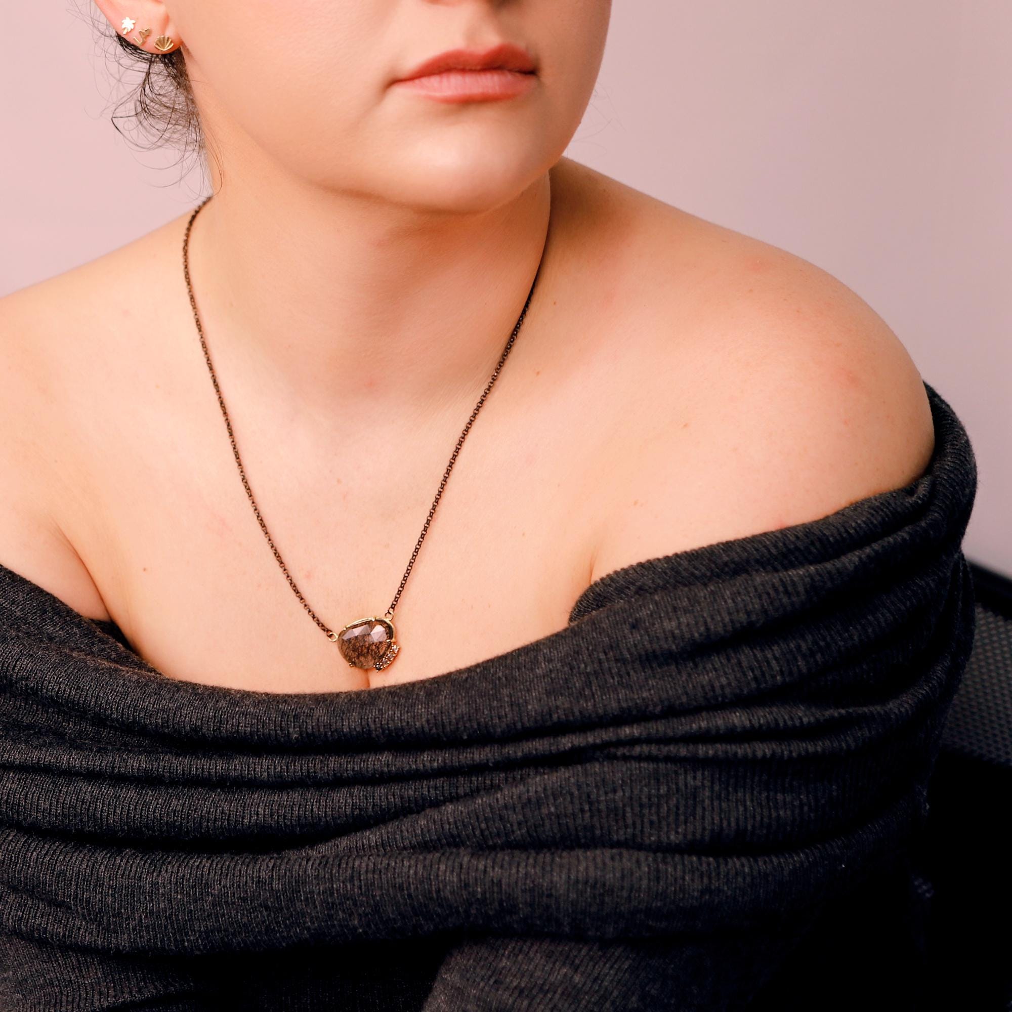 Black Rutilated Quartz Necklace 14k Gold - Melt'm Jewelry