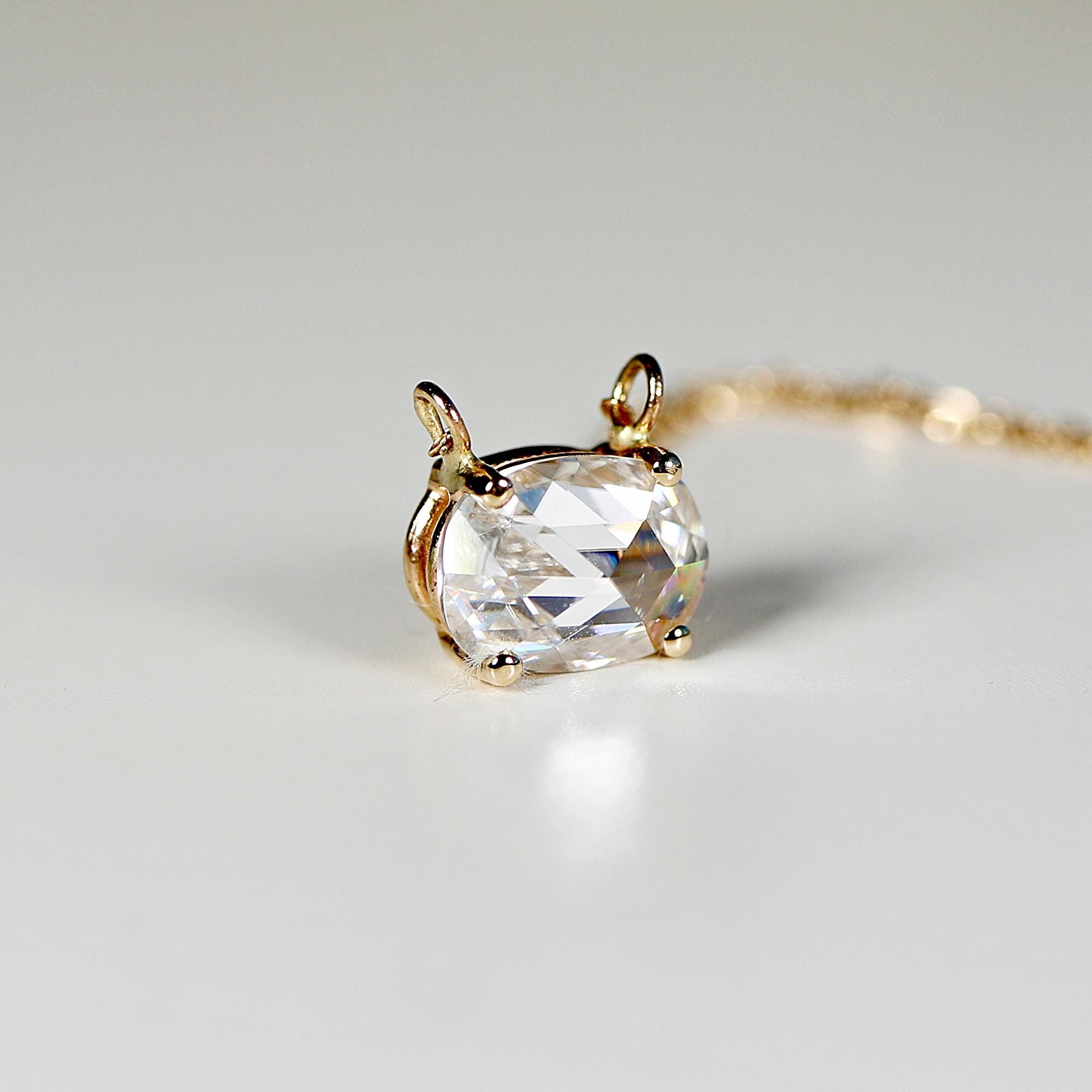 Oval Moissanite Necklace 14k Solid Gold - Melt'm Jewelry