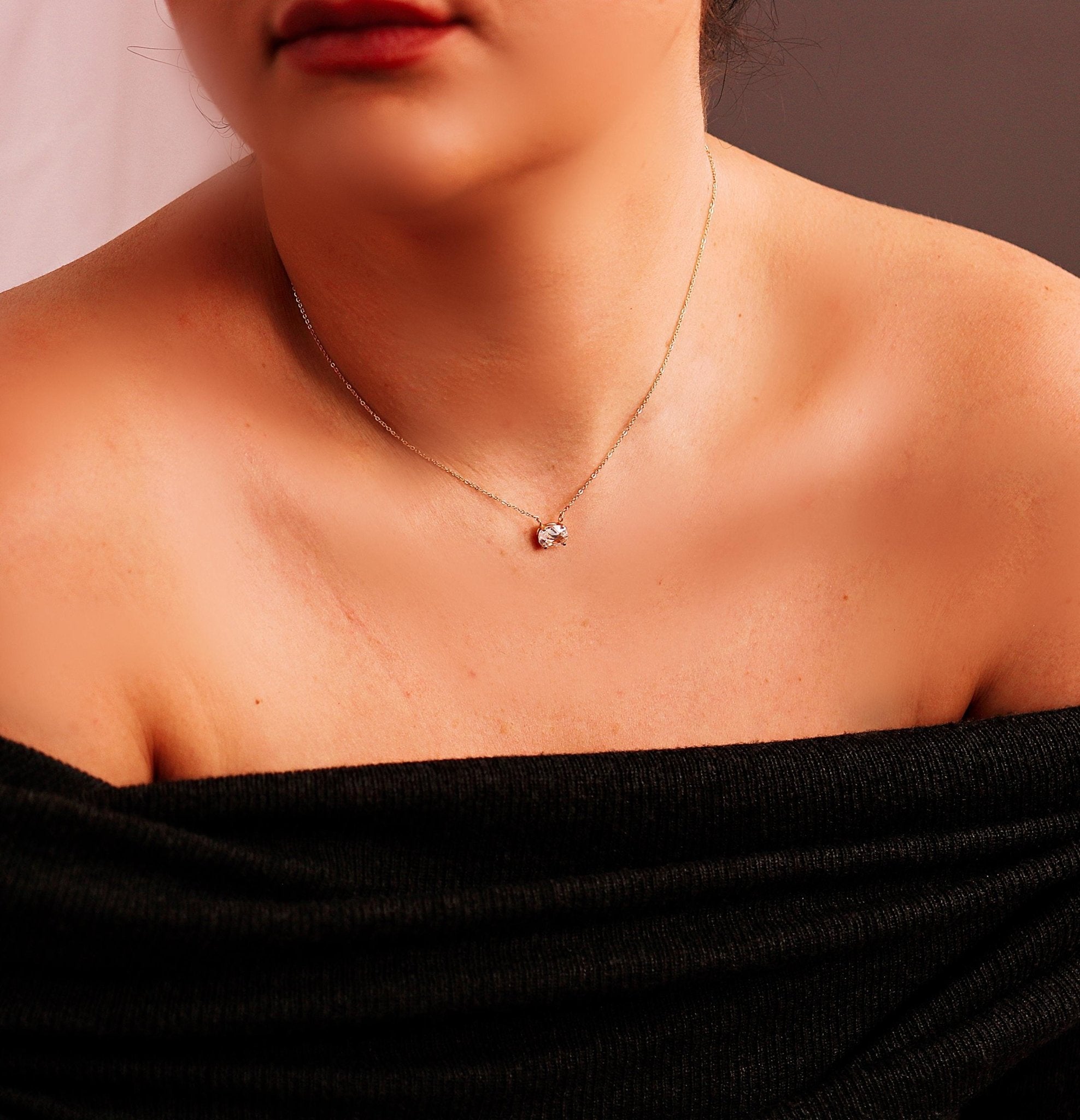 Oval Moissanite Necklace 14k Solid Gold - Melt'm Jewelry