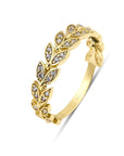 14k Gold Micro Pave Olive Leaf Ring Band, Nature Lover Gift