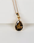 Pear Cut Smokey Quartz Necklace 14k Solid Gold