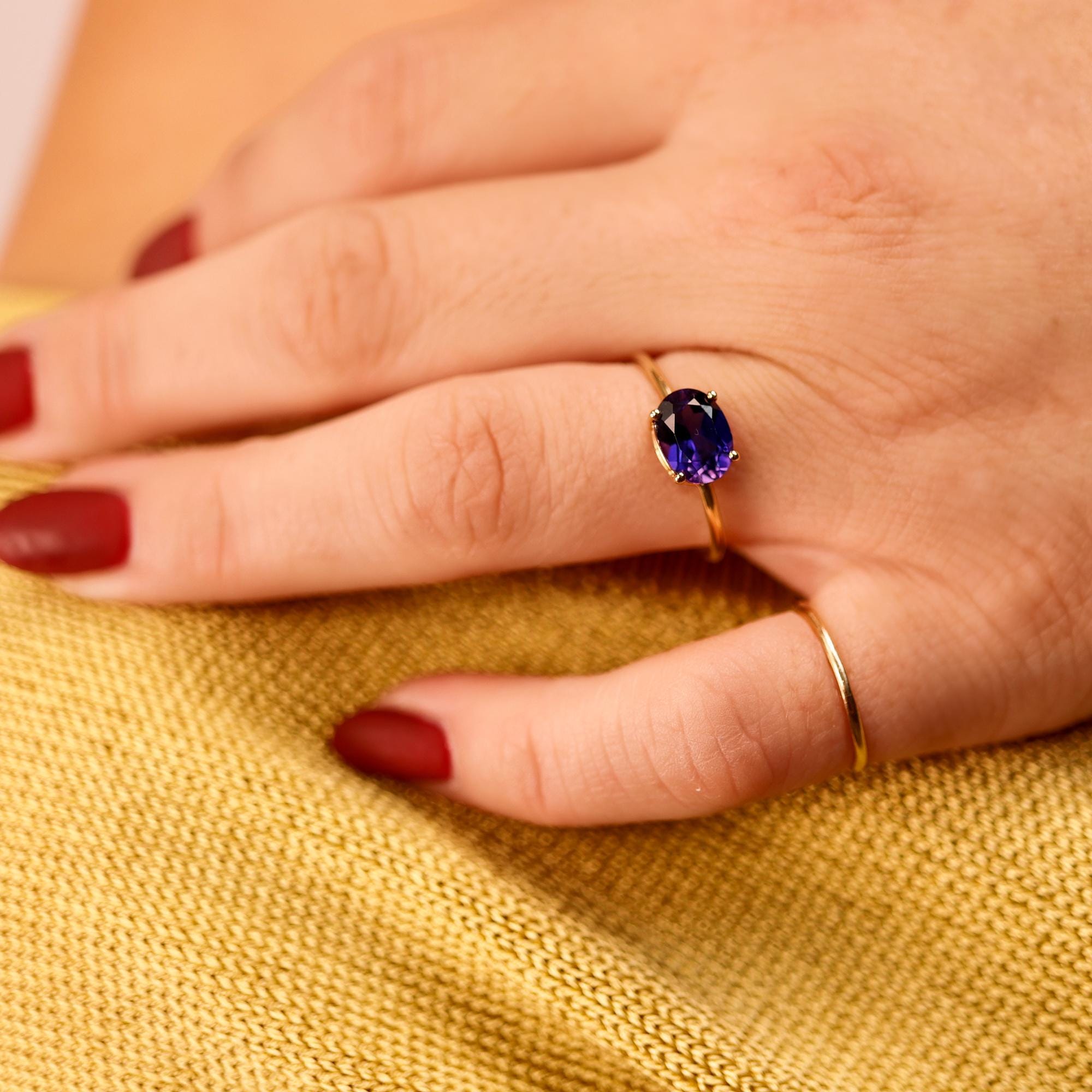 East West Oval Amethyst Engagement Ring 14k Gold - Melt'm Jewelry